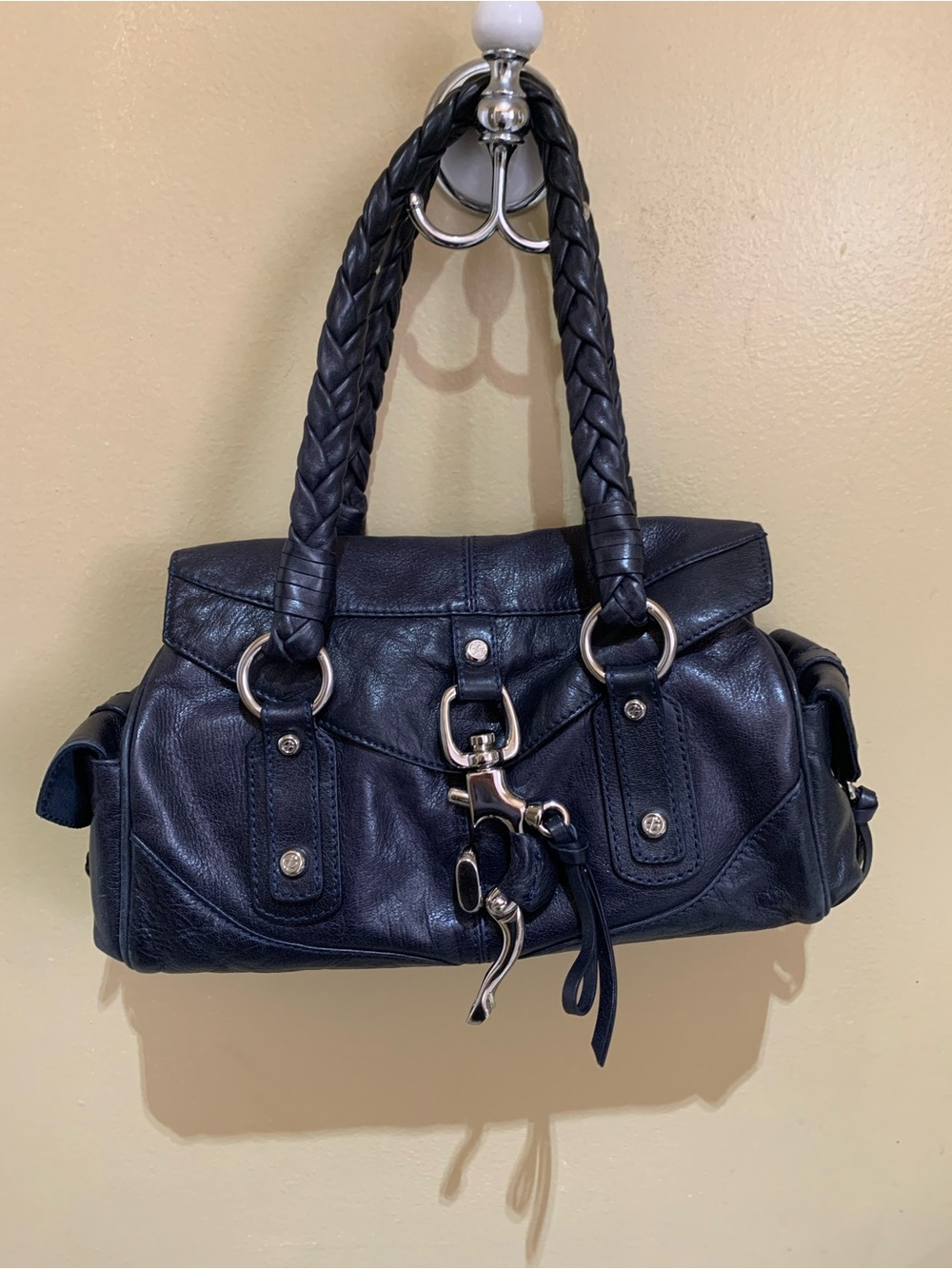 Francesco Biasia Navy Braided-Handle Shoulder Bag